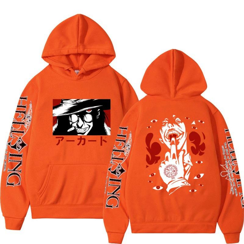 Harajuku Japanese Anime Hellsing Mens Hoodies Manga Graphic Pullover Long Sleeves Hooded Sweatshirts Unisex Streetwear