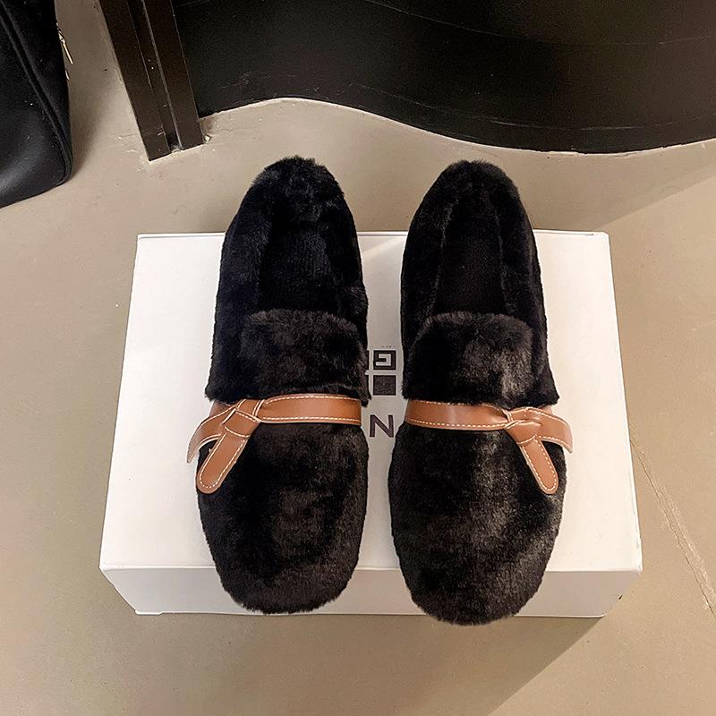 Thick-soled heightening fleece round-headed fluffy shoes for women to wear in autumn and winter, gentle Internet celebrities pedal beanie shoes in w