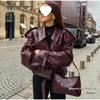 2024 Spring Women's Retro PU Leather Motorcycle Jacket with Adjustable Cuffs and Street Style Lapel