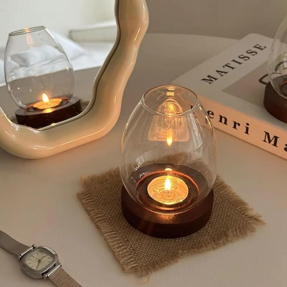 Round Glass Candlesticks Transparent Candle Cup Cover Retro Candle Holder  Dining Table Decoration