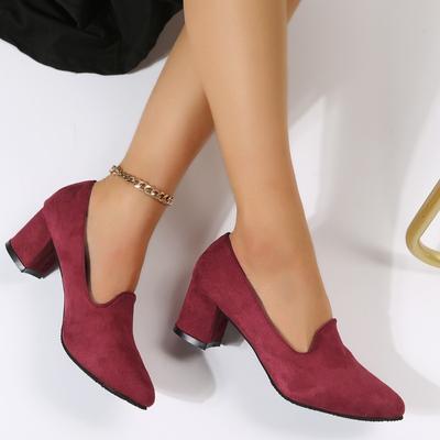Scarpe da Donna di Alta Qualità 2024 Nuova Moda Punta Appuntita Bocca Bassa Suede Slip-On Tinta Unita Casual Tacchi Alti da Donna