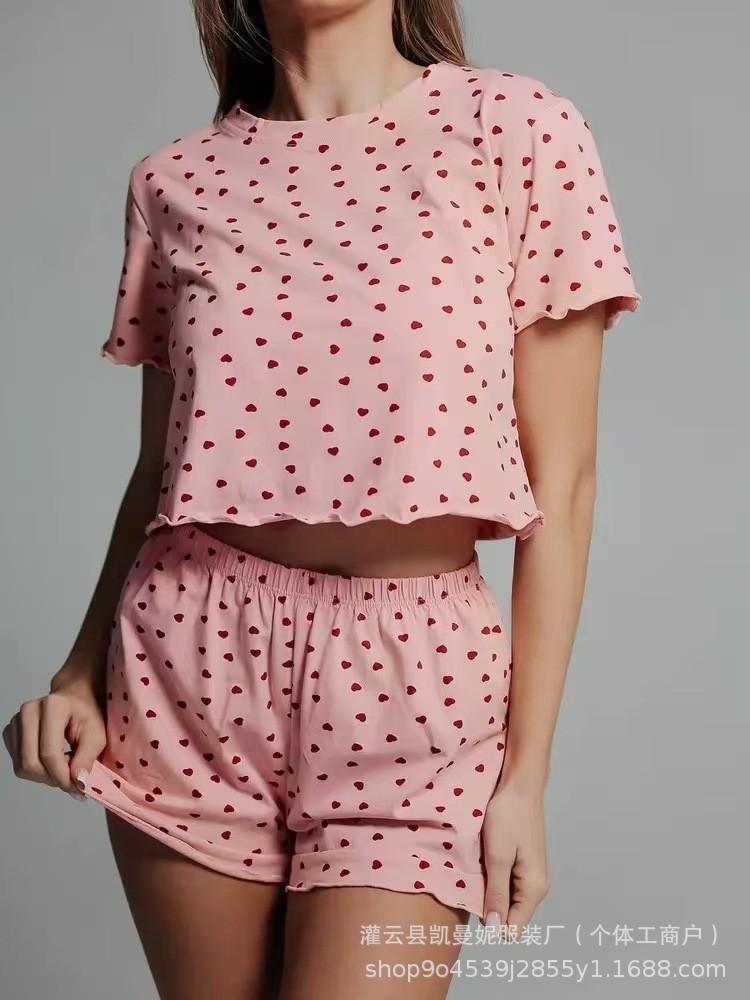 Popular loungewear printing casual European and American can wear short-sleeved shorts two-piece set pajamas women
