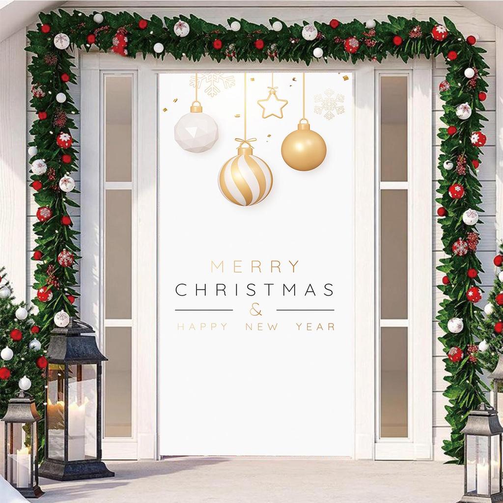 Four-Sided Stretch Christmas Door Cover - Easy Install with Festive Pattern