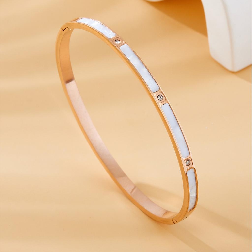 Htpwe Stainless Steel Shell Inlaid Zirconium Bracelet Women 18k Gold Couple Holiday Gift Non-Fading Bracelet Party Daily Zircon
