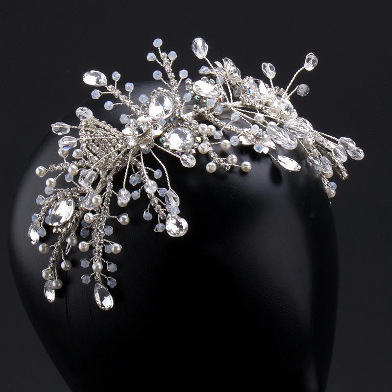 Handmade European Crystal Bridal Hairband In White Wedding Dress Design