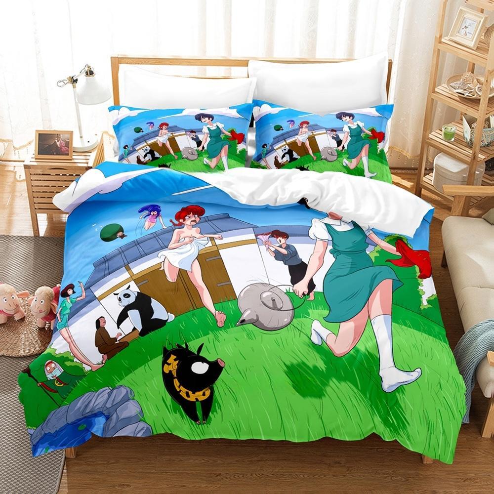 Ranma 1/2 Bedding Set Single Twin Full Queen King Size Bed Set Adult Kid Bedroom Duvet Cover Sets 3D Print Anime Bed Sheet Set