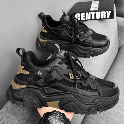 Klumpiga Sneakers Herr Löparskor Mode Casual Läder Mesh Andningsbara Höjdökande Platt Plattform Sportskor Plus Storlek 45