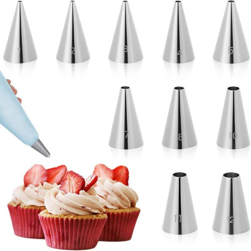 11-Piece Round Tip Piping Nozzles Set Buttercream Frosting Macarons Cake Decorating Writing