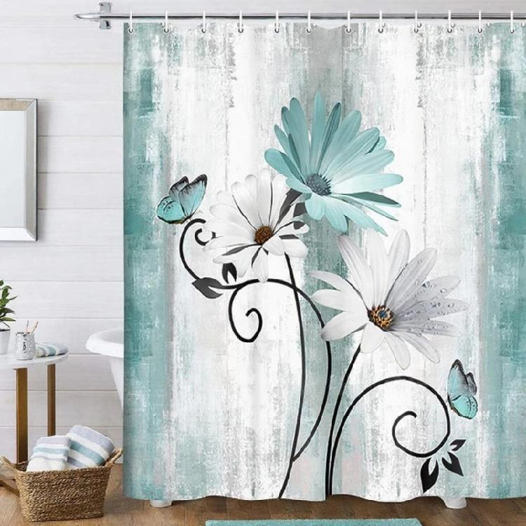 Pet Friendly Floral Shower Curtain Waterproof Polyester Bathroom Decors With Reinforced Edges For Safety