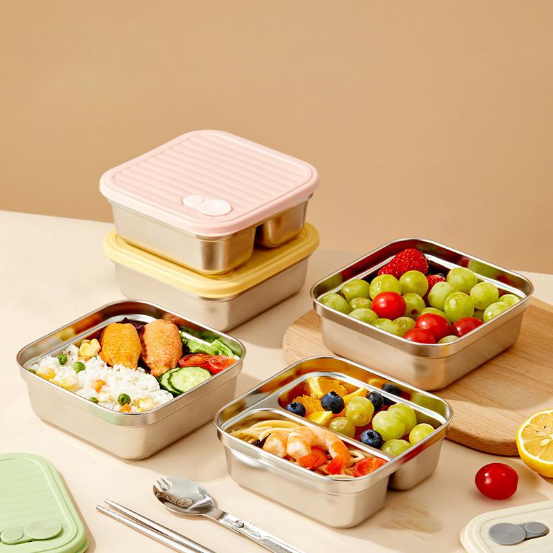 304 Stainless Steel Square Lunch Box With Lid Portable Fruit Salad Food Container Stackable Leak Proof Bento Box