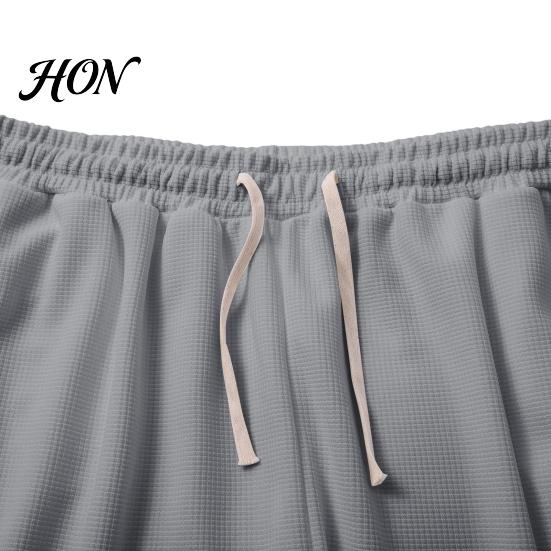Versatile Outdoor Activewear Men Waffle Baggy Trousers, Wide Leg Drawstring Waist Slacks, Loose Fit Relaxed Travel Pants Casual Sweatpants with