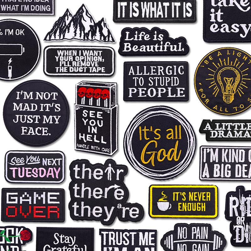 Black Series Letter Embroidered Patches Jackets Backpack Sew Badges Personalized Letter Slogans Iron On Patches For Clothing