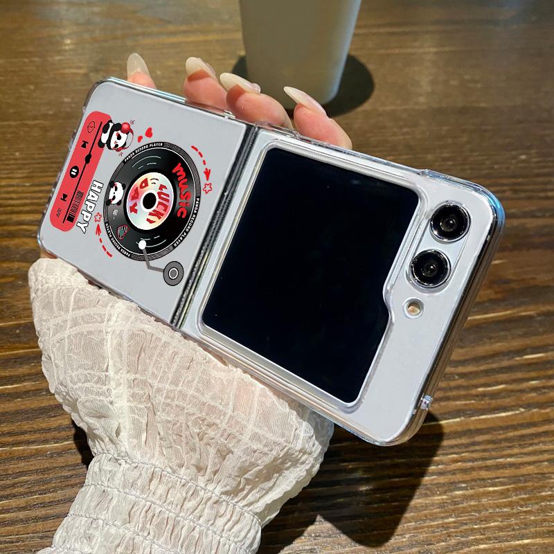 For Samsung Galaxy Z Flip 6 5 4 3 5G Cartoon Panda Pattern Clear Folding Case For Samsung Z Flip6 Flip5 Flip4 Hard Phone Cover