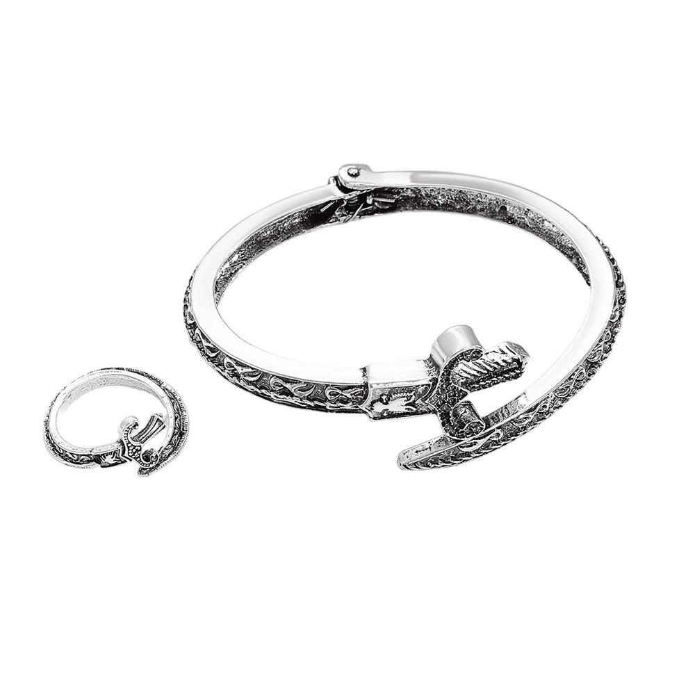 1Pc Vintage Sword Shape Jewelry Set, Distressed Silver Cuff & Ring, Perfect for Party, Festival & Gift