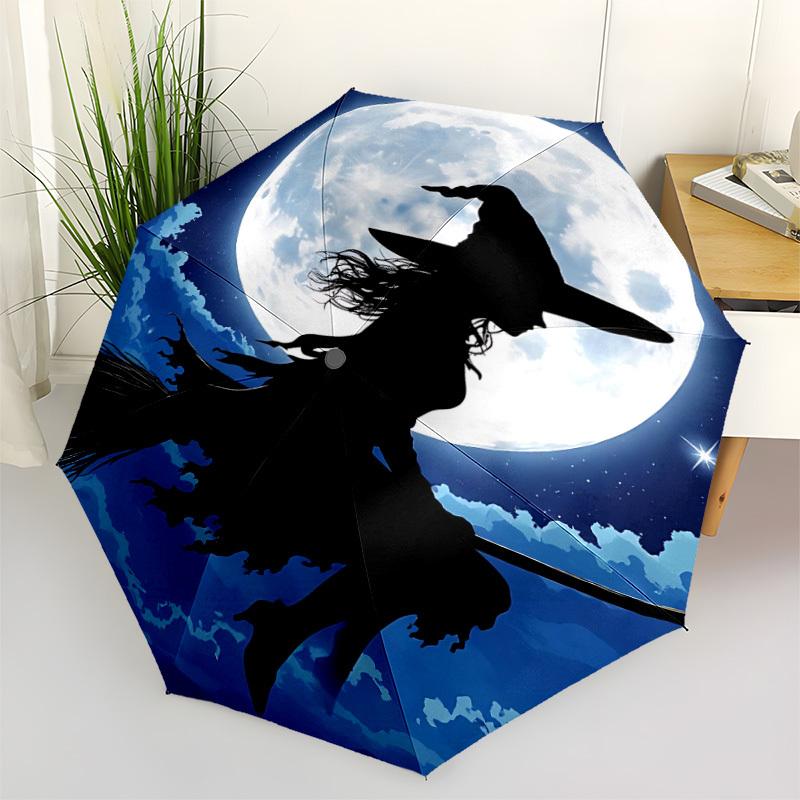 1pc Moon Witch Automatic Open/Close Umbrella, Windproof, Folding Compact Umbrella with Lightweight Design for Women/Men042