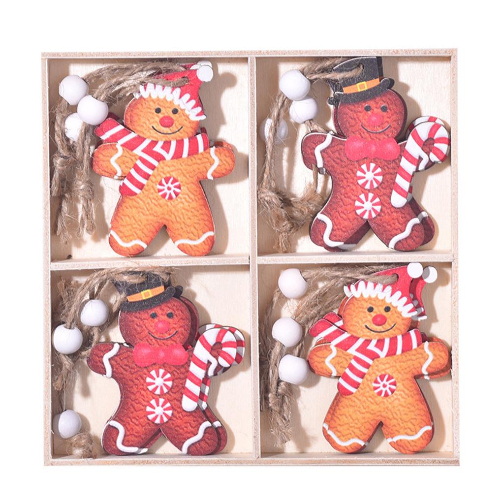 12pcs Christmas Decorations, Wooden Cartoon, Four-square , , Christmas Tree Ornaments