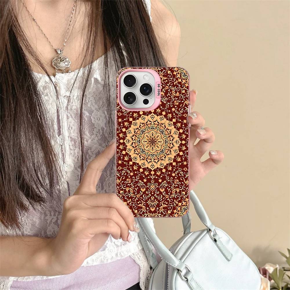 Persian Carpet Floral Pattern For IPhone 17 16 15 14 13 12 11 Pro Max Plus Matte Color Back Phone Cover