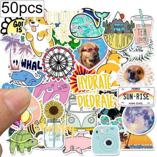 50Pcs Dog Whale Stickers Balloon Bus Scrapbook Luggage DIY Diary Decal