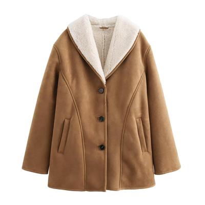 Women's Cross-Border Autumn/Winter Fur-Trimmed Long Lapel Coat - European and American Street Fashion