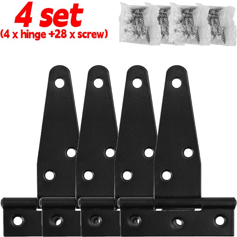 1/6set Steel T Shape Hinge Iron Triangle Hinge Rustproof Heavy Duty Furniture Hardware Black Home Door Gate Cabinet Hinges