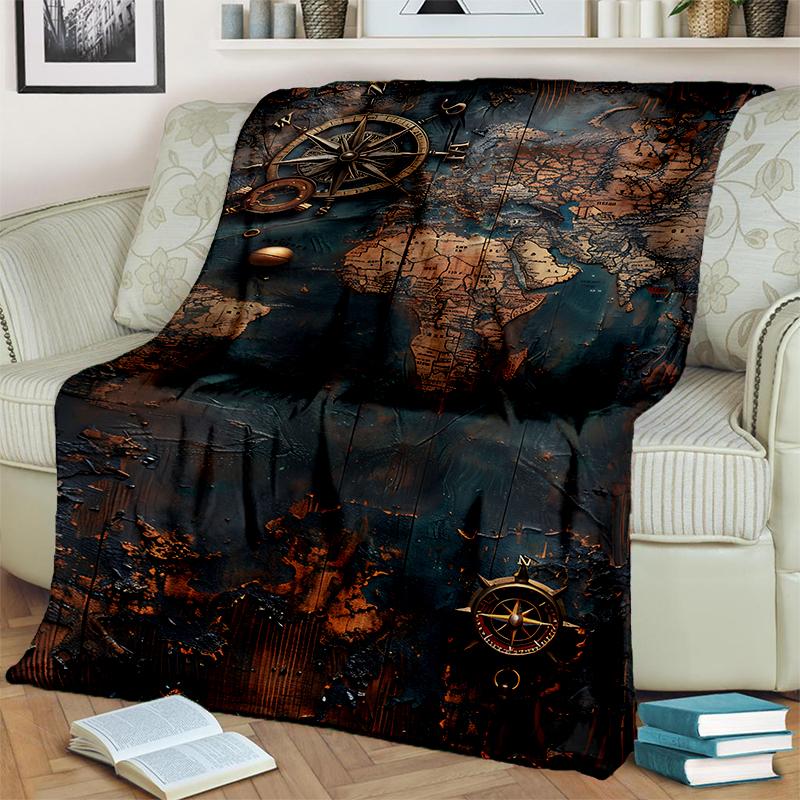 2025 New Style Retro Marine Nautical Chart Compass 3D Blanket,Soft Throw Blanket for Home Bedroom Bed Sofa Travel Office Cover