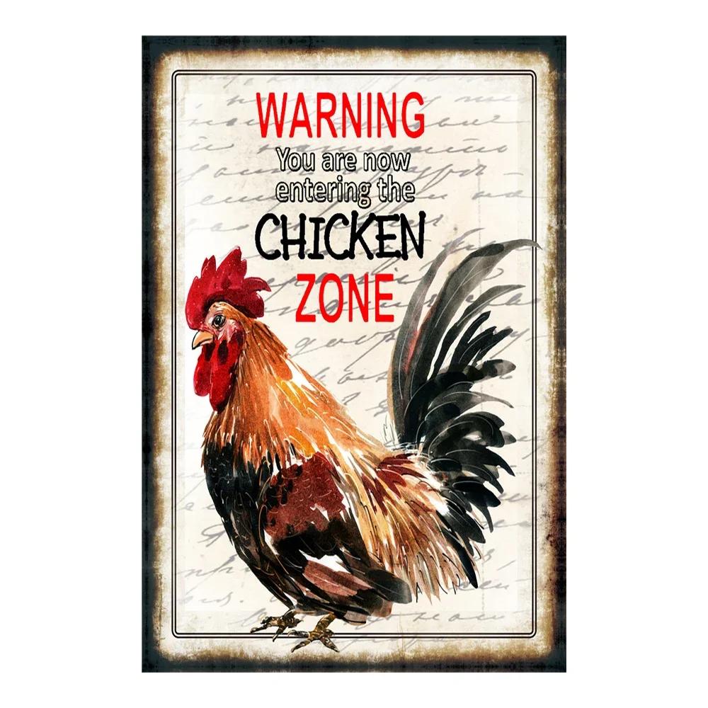 Vintage Chicken Metal Poster Tin Sign Rooster Hen Retro Plaque Plate Farmhouse Farm Wall Decor Retro Metal Poster Plaque