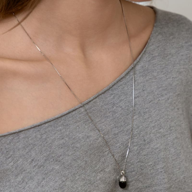 Tatiana (925 Silber) Pilzstein Anhänger Lange Halskette NZ2513 Onyx