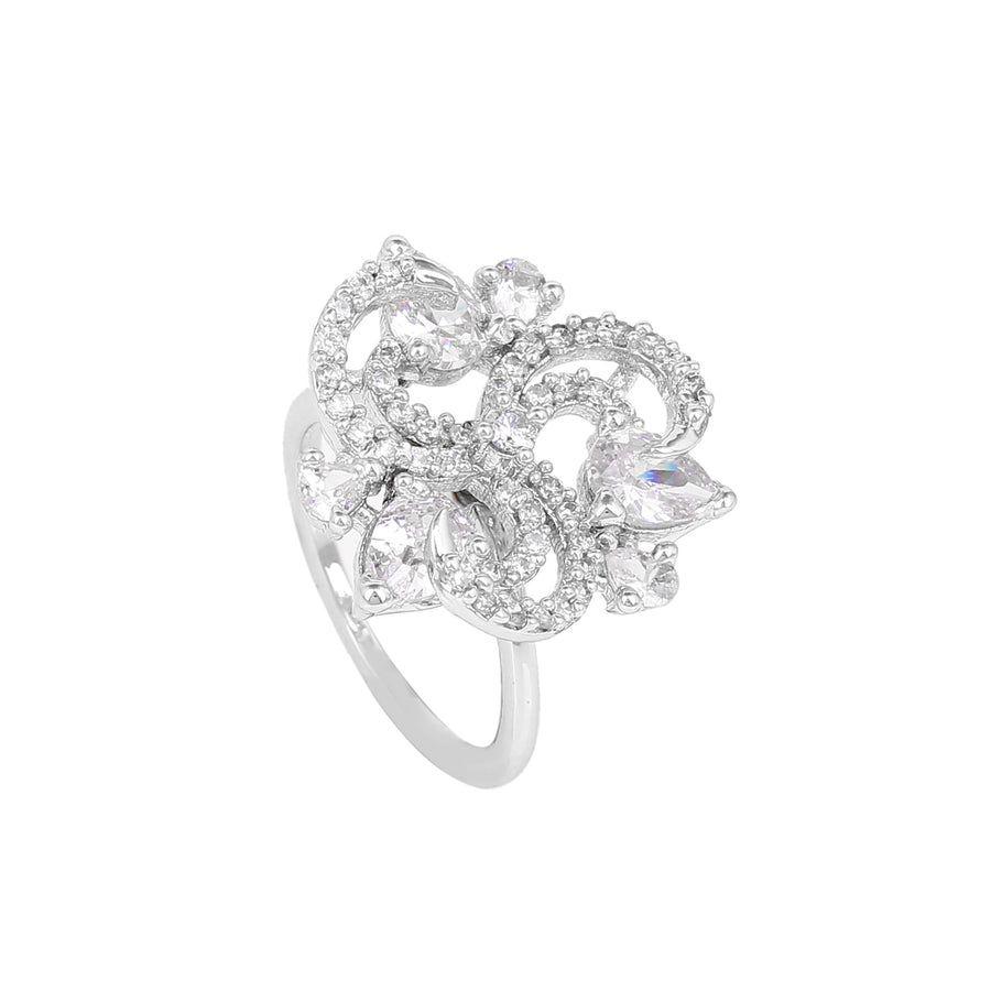 Anillo Estele para mujer con sello de circonita cúbica bañado en rodio brillante