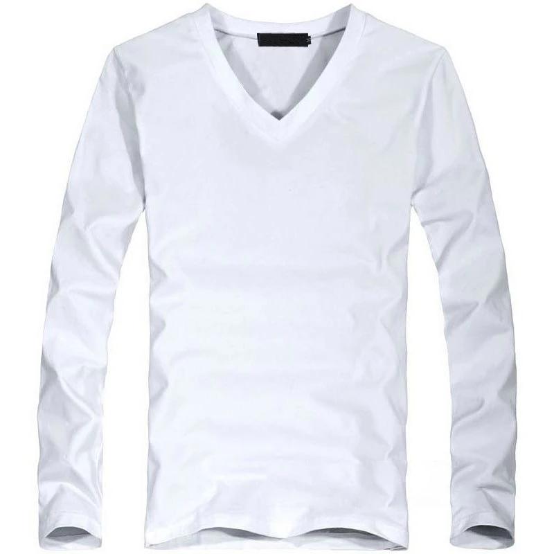 Elastic Mens T-Shirt V-Neck Long Sleeve Men T Shirt for Male T-Shirts Man Clothing TShirt Solid Color Tops Tees