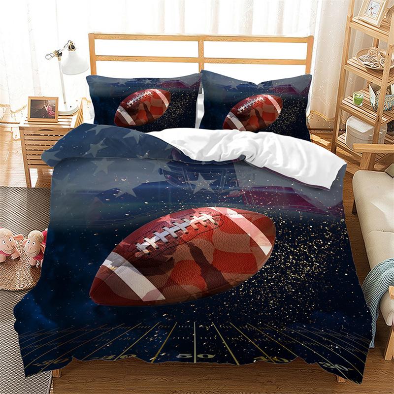 Boys Basketball Duvet Cover 3D Ball Pattern Sports Theme Bedding Set Queen Microfiber Football Competitive Game Comforter Cover