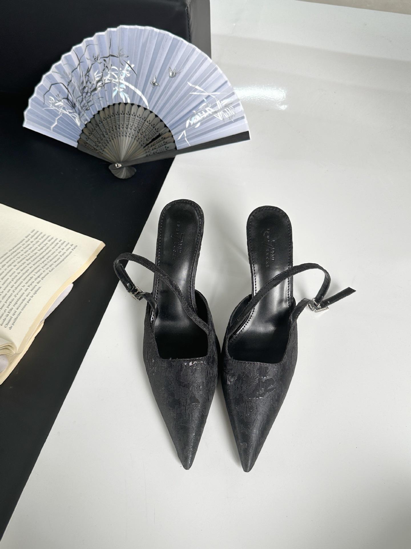 

Женские сандалии на шпильке с острым носком, с открытой пяткой, нишевые, с полузакрытым носком, одиночные туфли 39 чёрный