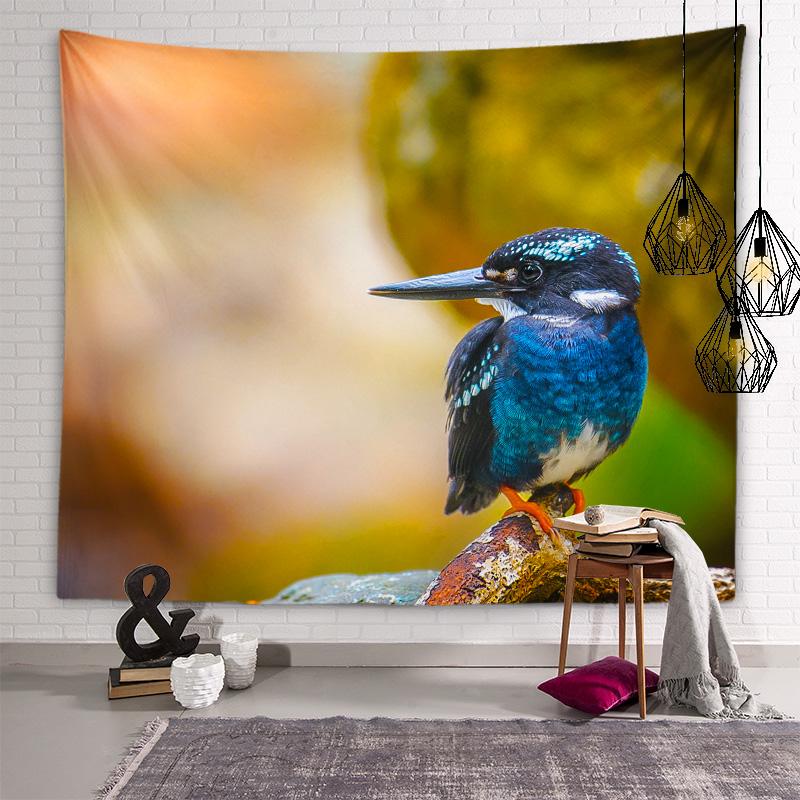 Tapiserie Kingfisher Artă de perete cu păsări Tapiserie decorativă Kawaii Cameră pentru copii Sufragerie Dormitor Cameră Estetică Decor interioară