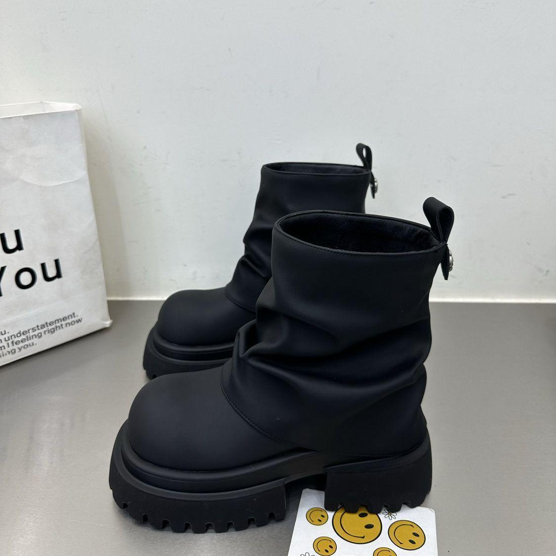 

Увеличение роста Женские короткие туфли Весна Осень Круглый носок Платформа Ботильоны для женщин Высокое качество Тренд 2025 Новинка в ботильонах 40