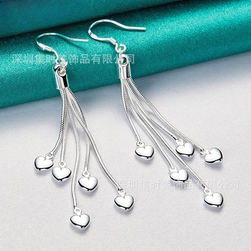 Tassel Five Snake Bone Chain Heart Earrings Silver Earrings Women s Accessories