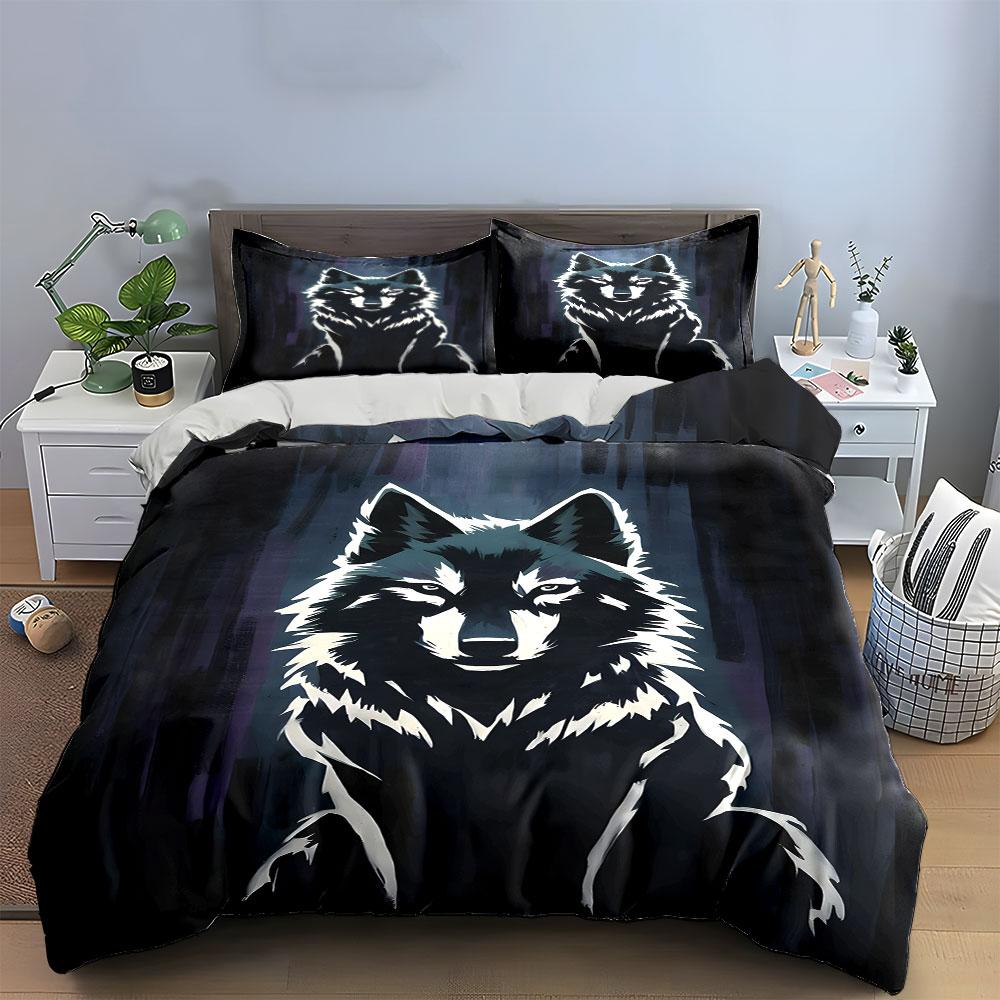 Mystic Wolf Night Design Set Bedding Duvet Cover Set Duvet Cover Pillowcases (1*Duvet Cover 2*Pillowcases, without duvet insert)