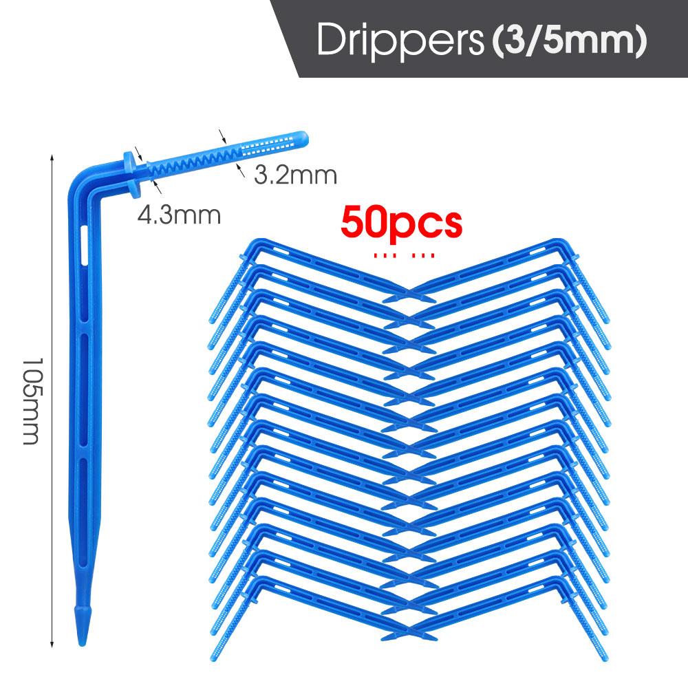 30-200pcs Garden 3/5mm Hose Bend Arrow 1/8'' Blue Drip Emitter Dripper Water Saving Sprinkler for Greenhouse Bonsai Micro Irrigation