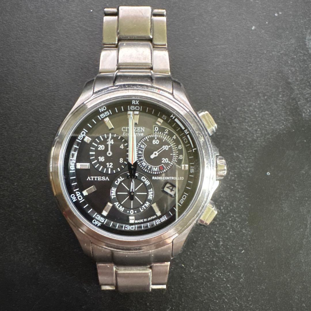 Used CITIZEN ATTESA radio clock black titanium