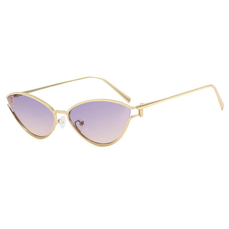 Vintage Cat Eye Sunglasses Women New Stylish Metal Rim Solid Color Casual Shades Trendy Retro Brand Design Sun Glasses