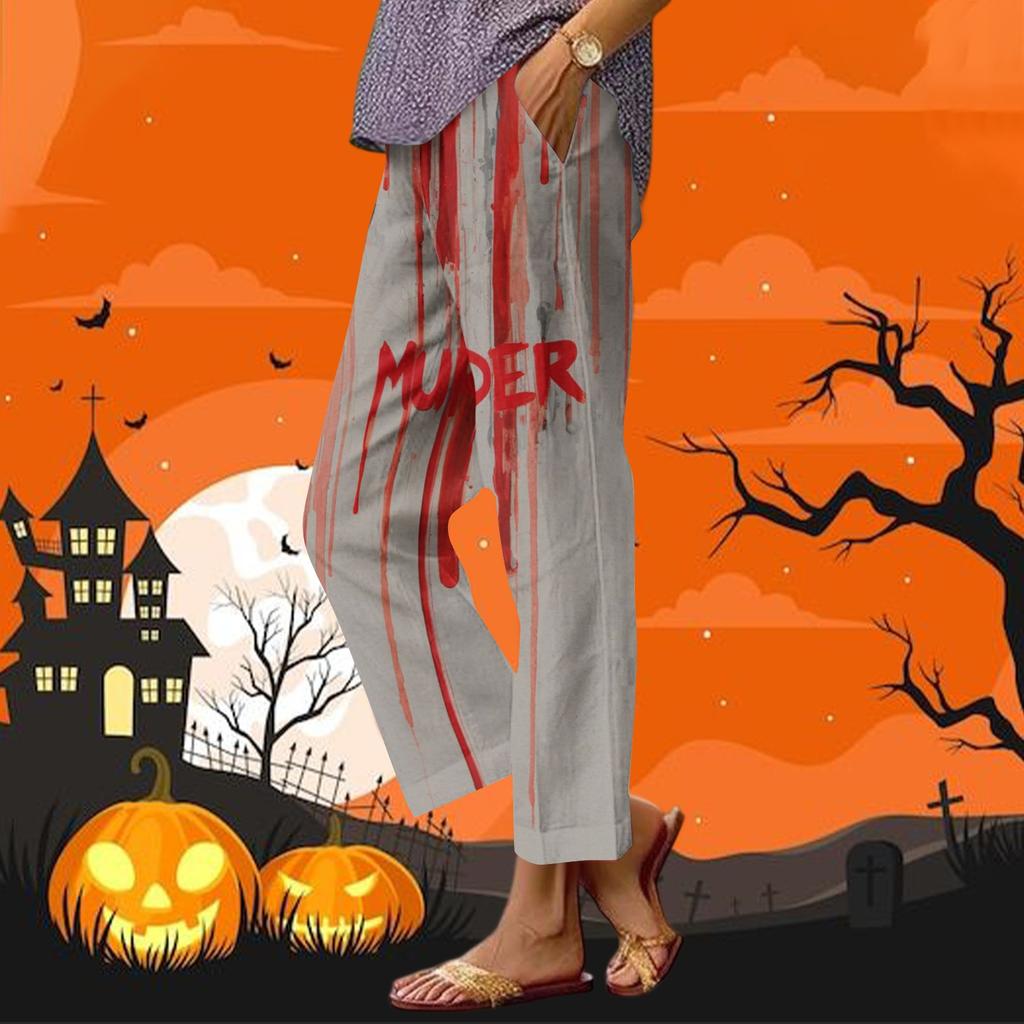Women's Casual Fashion Halloween Printed Straight Leg Pants Pants With Pockets