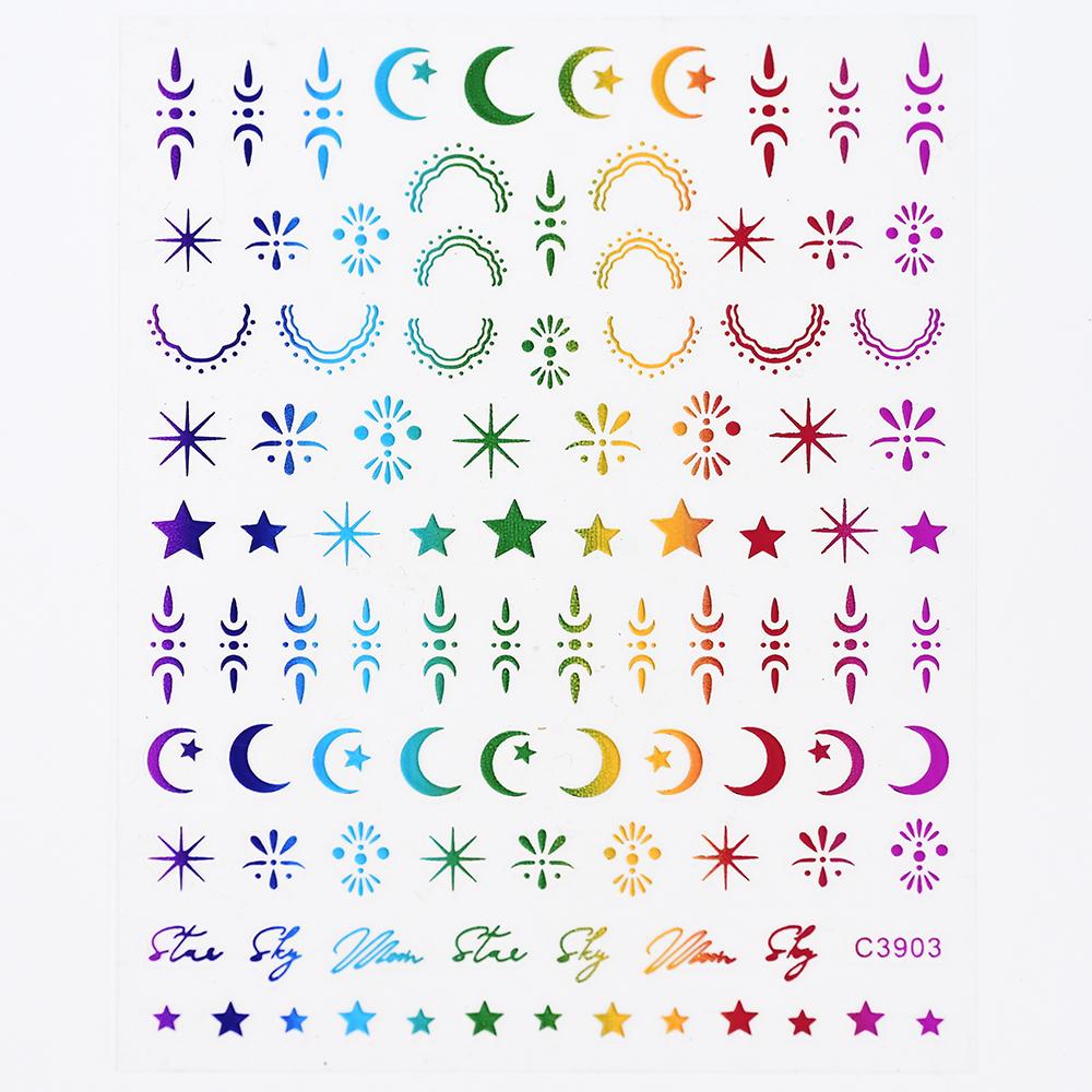 Black White Star 3D Nail Art Sticker Y2K Pentagram Self-Adhesive Decals Laser Shiny Glitters Starlight Manicure Ornaments Slider