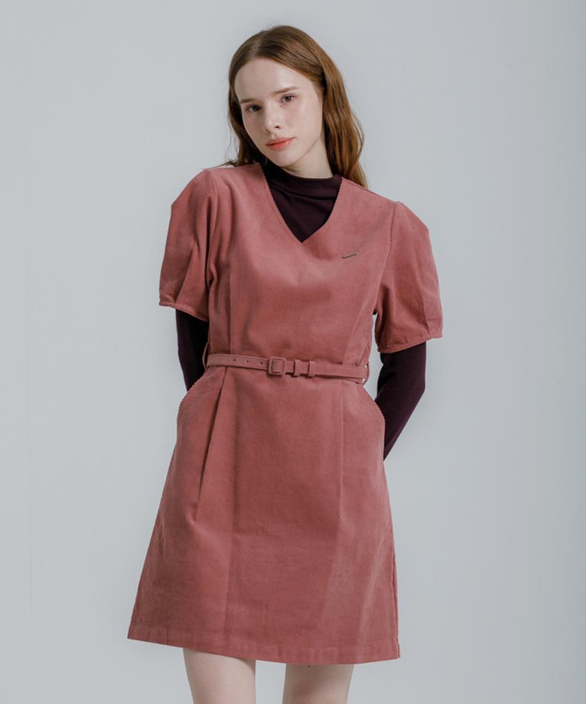 Eilubeu Corduroy Belted Midi Dress Aaqldr001P