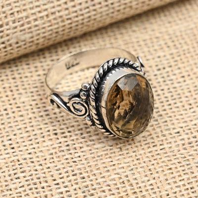 Facettierter Rauchtopas-Edelstein, handgefertigter Schmuck aus 925er Sterlingsilber, hübscher Ring für Frauen