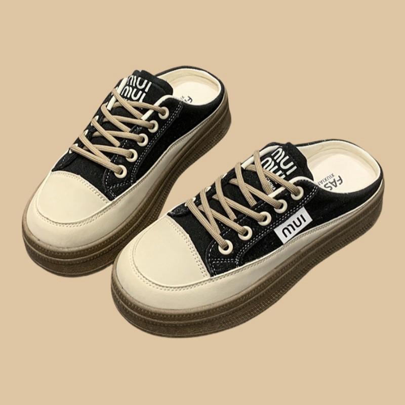 

Half slipper women s Instagram trend 2025 Spring and Autumn new breathable flat casual single shoe small board shoes 36 чорний