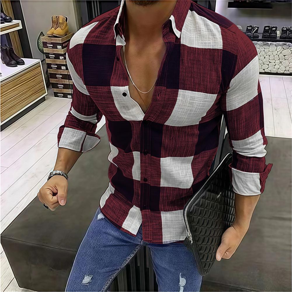 Męska koszula z długim rękawem Koszula w kratę Codzienna moda Wygodna Wysoka jakość Styl koreański Popularna Oversize'owa odzież męska