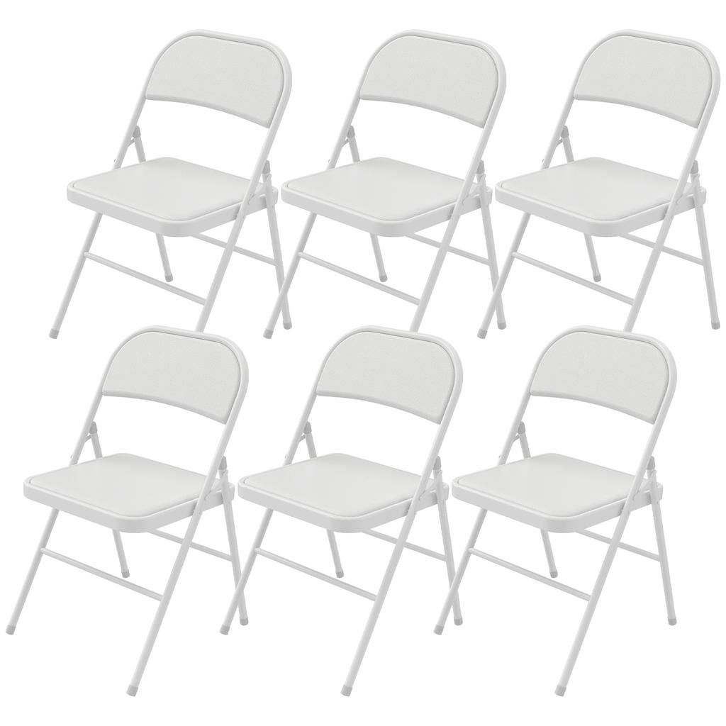 Set of 6 Folding Chairs Portable Dining Chairs Steel Frame 45 x 46 x 78 cm White