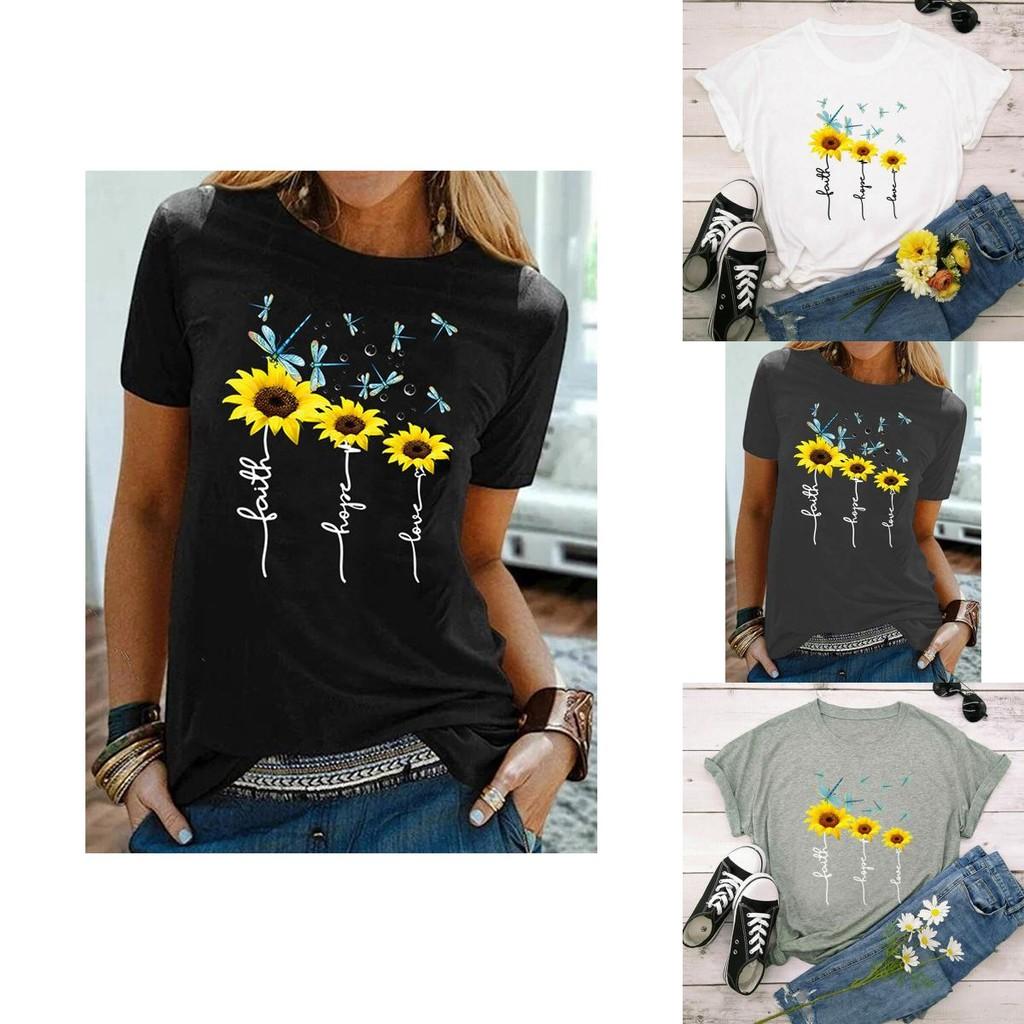 Stilvolles Damen Basic T-Shirt mit floralem Gänseblümchen-Print, vielseitige Kurzarmbluse für Freizeitkleidung