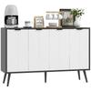 4-Door Sideboard Living Room Sideboard Adjustable Shelves Wooden Legs for Kitchen White and Black 120x35x77.4 Cm