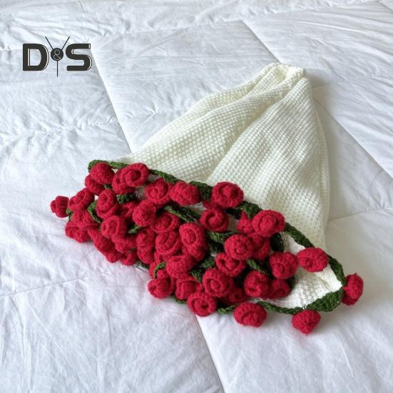DIY Crochet Flowers Blanket Rose Bouquet Blanket Crocheting Kit Bouquet Throw Blanket Craft Kit for Mother's Day Birthday Gift Home Decor