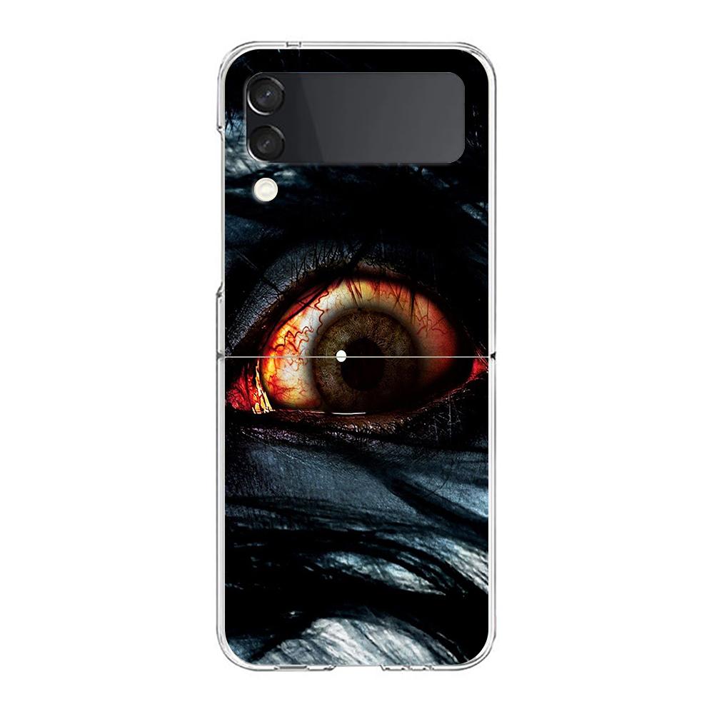 Transparent Phone Case For Samsung Galaxy Z Flip 3 4 5 6 7 Hard Folding PC Z Flip3 Flip4 Cover Scary Devil Eye Pattern