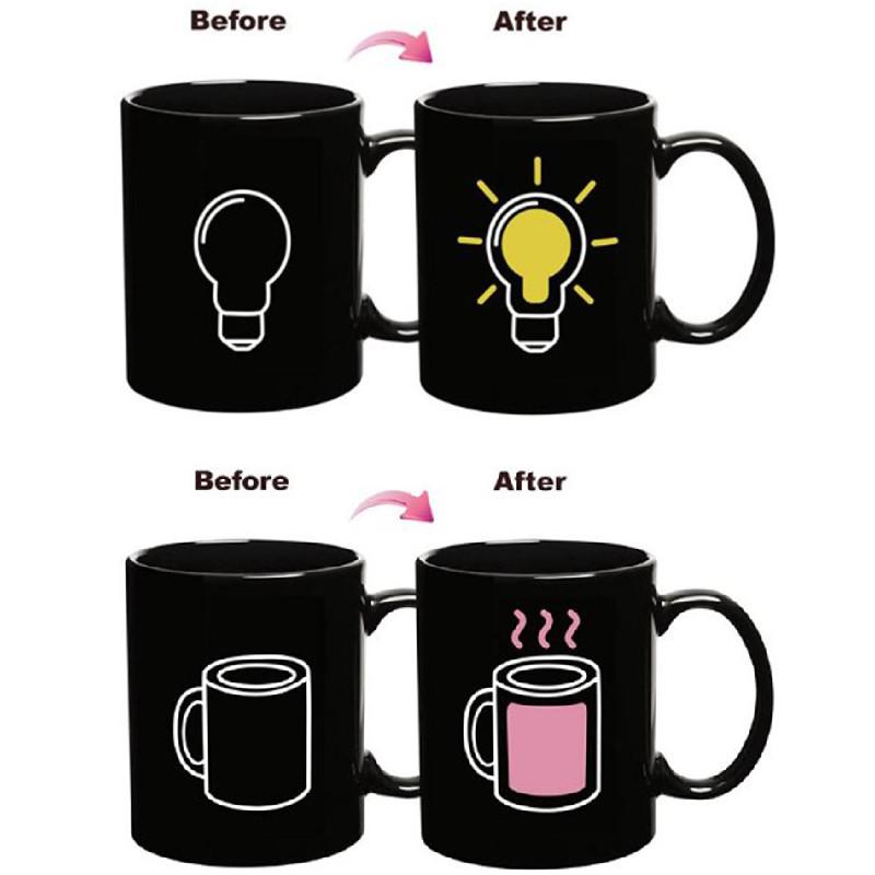 Farbwechselnde Keramiktasse mit Glühbirnen-, Tetris- und Batteriemuster zum Verschenken und für Werbezwecke